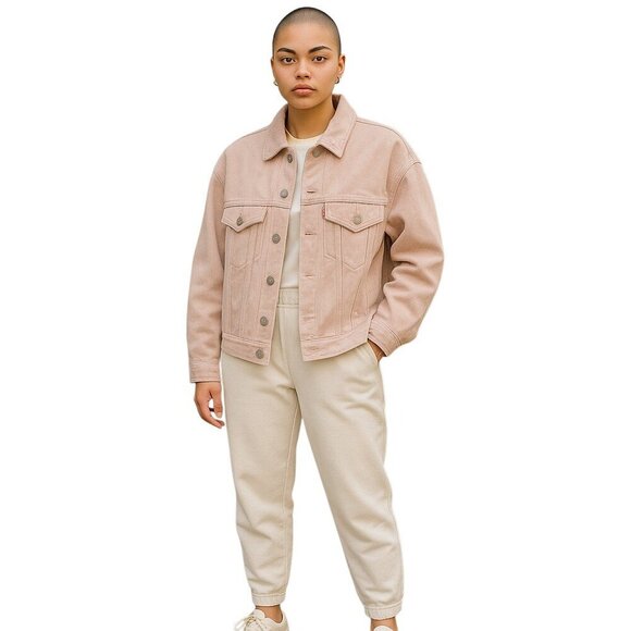 Levi's Goat Suede Tucket Jacket Slouch Fit Button Down Blush Pink Women's Medium - Picture 1 of 7